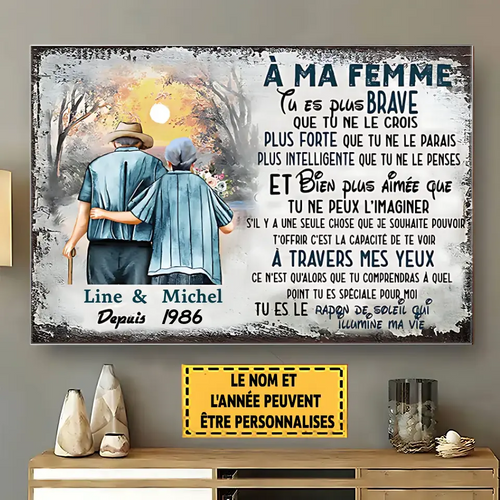 À ma femme, tu es la plus courageuse - Toile personnalisée pour couples