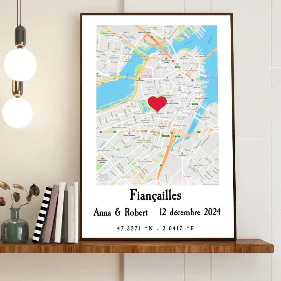 Cadeau de fiançailles pour les amis - Carte de fiançailles imprimée Cadeau de fiançailles personnalisé pour les nouveaux fiancés, Cadre de fiançailles Cadeau de mariage