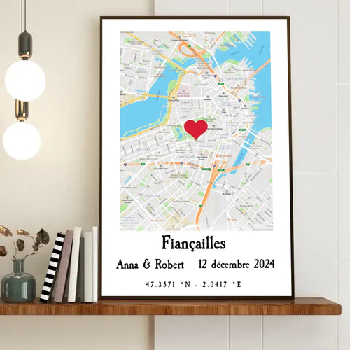 Cadeau de fiançailles pour les amis - Carte de fiançailles imprimée Cadeau de fiançailles personnalisé pour les nouveaux fiancés, Cadre de fiançailles Cadeau de mariage