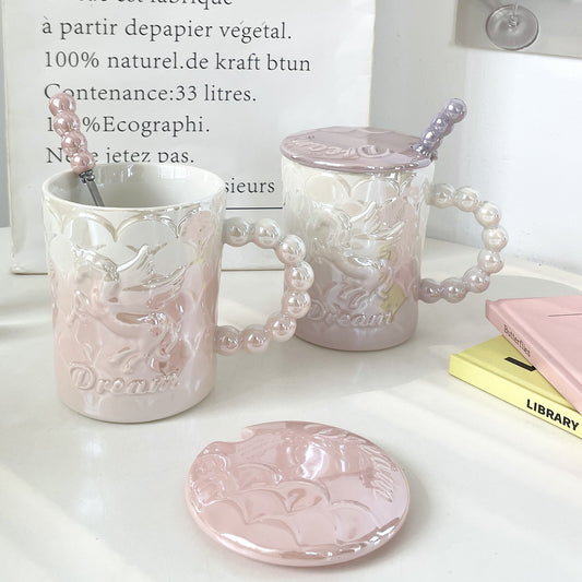 🌸 Mug en céramique Ins avec couvercle et cuillère - Idéal pour les moments de partage et les cadeaux 🎁