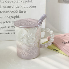 🌸 Mug en céramique Ins avec couvercle et cuillère - Idéal pour les moments de partage et les cadeaux 🎁