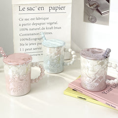 🌸 Mug en céramique Ins avec couvercle et cuillère - Idéal pour les moments de partage et les cadeaux 🎁