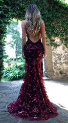 Robes de fête luxueuses : V-Neck, dos nu, paillettes, et ceinture ajustable