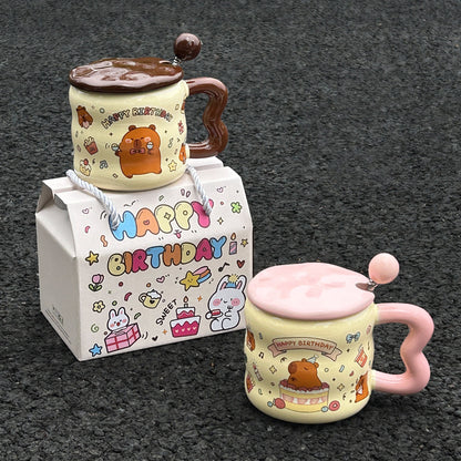 Mug Céramique Blanc Animé de l'Animal Mignon Capybara – Idéal pour les Cadeaux d'Anniversaire pour Amies et Filles