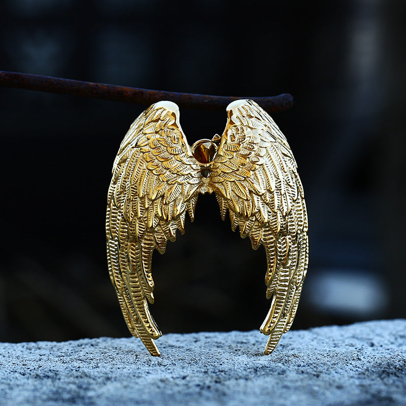 Bracelet à pendentif en acier inoxydable "Ailes d'anges rétro" – Style européen chic et élégant pour hommes et femmes