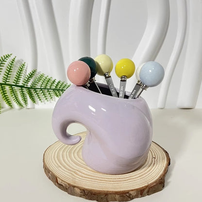 🦄 Ensemble de Fourchettes à Fruits en Céramique Unicornées - Féérie sur votre Table ! 🍓