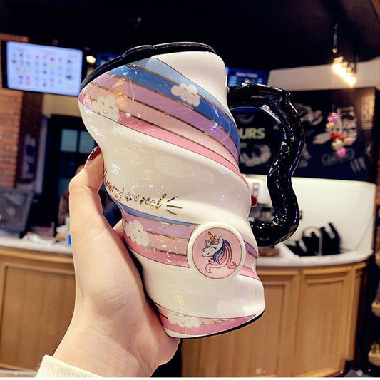 Mug Céramique Blanc Animé Unicorn 520ml – Idéal pour les Filles et les Amateurs de Mode Rétro