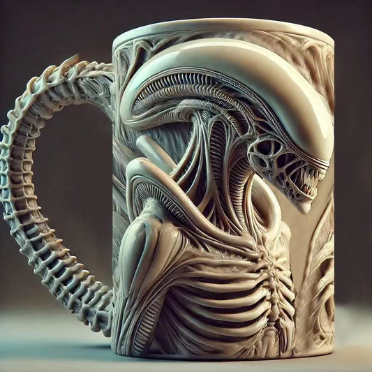 Tasse à Café Alien – Mug en Céramique 3D avec Détails en Relief et Impression à Chaud – Parfaite pour les Fans de Sci-Fi ✨🛸
