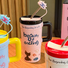 Belle Mug en Céramique avec Couvercle et Suceur - Idéal pour Cadeau Anniversaire Mère et Fille, Amies et Autres Cadeaux Féminins