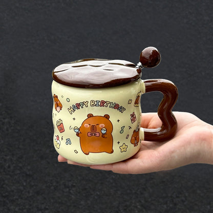 Mug Céramique Blanc Animé de l'Animal Mignon Capybara – Idéal pour les Cadeaux d'Anniversaire pour Amies et Filles