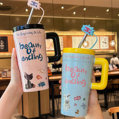 Belle Mug en Céramique avec Couvercle et Suceur - Idéal pour Cadeau Anniversaire Mère et Fille, Amies et Autres Cadeaux Féminins