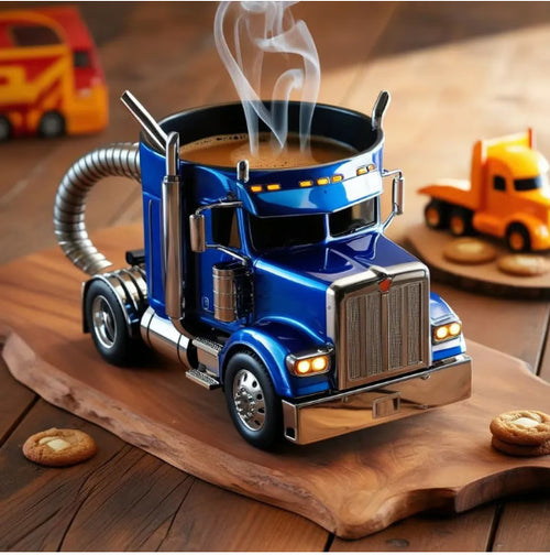 Mug en résine créatif - Camion semi-remorque 🚛☕️（Rouge）