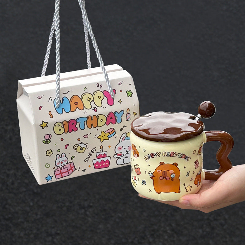 Mug Céramique Blanc Animé de l'Animal Mignon Capybara – Idéal pour les Cadeaux d'Anniversaire pour Amies et Filles