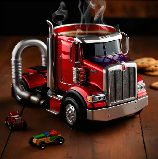 Mug en résine créatif - Camion semi-remorque 🚛☕️（Rouge）