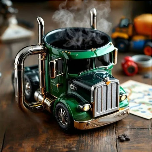 Mug en résine créatif - Camion semi-remorque 🚛☕️（Vert）