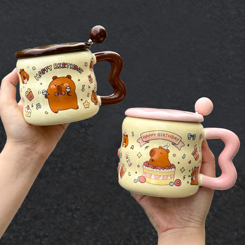 Mug Céramique Blanc Animé de l'Animal Mignon Capybara – Idéal pour les Cadeaux d'Anniversaire pour Amies et Filles