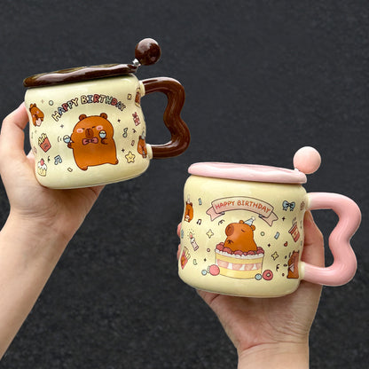 Mug Céramique Blanc Animé de l'Animal Mignon Capybara – Idéal pour les Cadeaux d'Anniversaire pour Amies et Filles