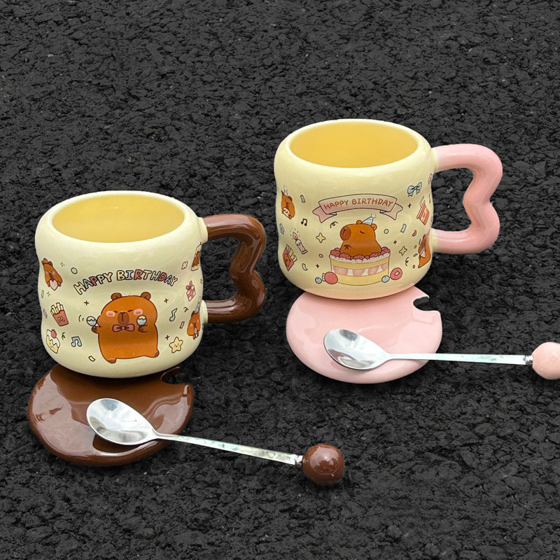 Mug Céramique Blanc Animé de l'Animal Mignon Capybara – Idéal pour les Cadeaux d'Anniversaire pour Amies et Filles