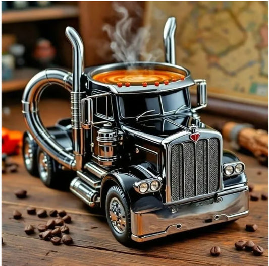 Mug en résine créatif - Camion semi-remorque 🚛☕️（Noir）