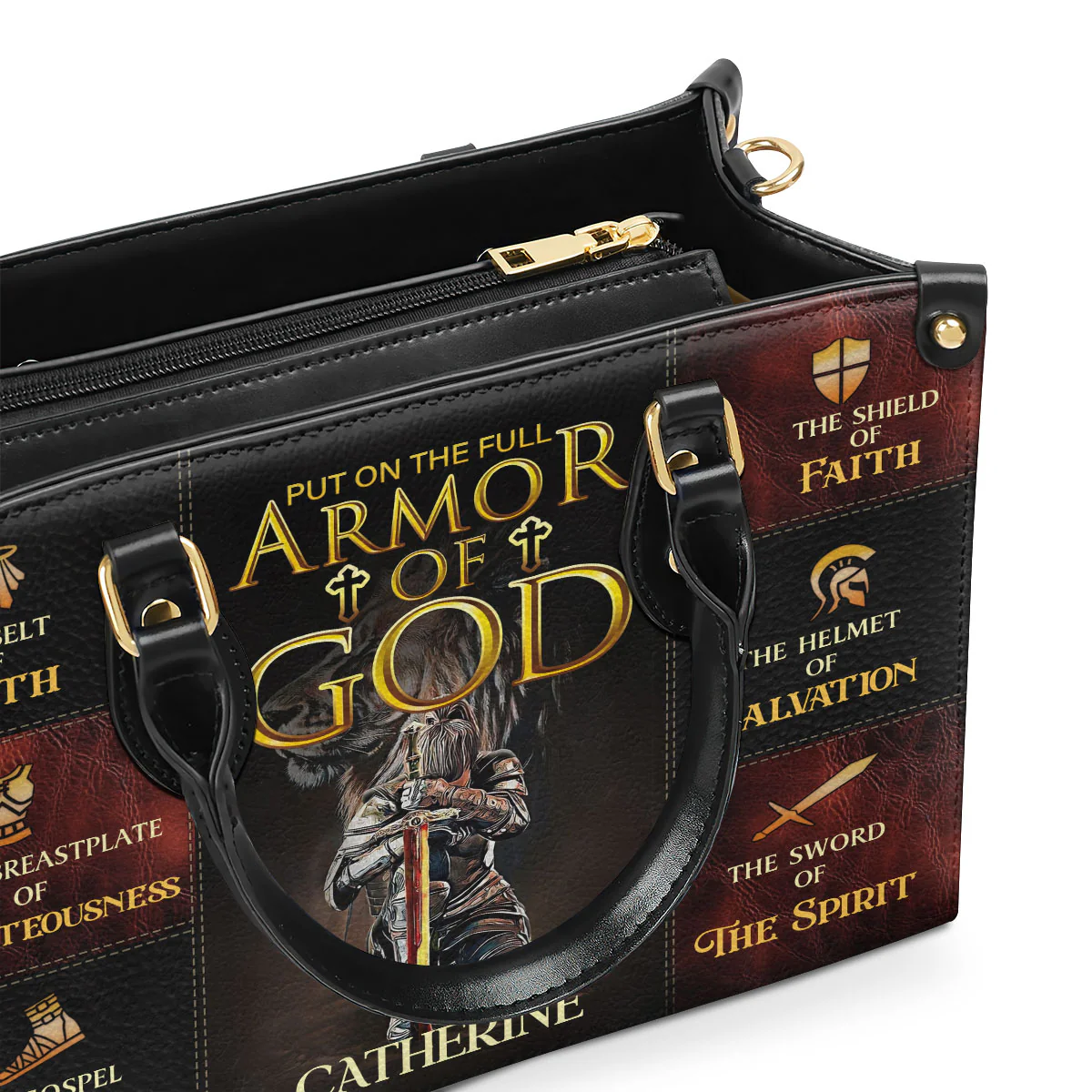 Jesuspirit | Sac à Main en Cuir Personnalisé avec Fermeture Éclair | Armor Of God