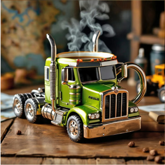 Mug en résine créatif - Camion semi-remorque 🚛☕️（Vert clair）