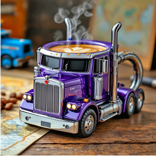 Mug en résine créatif - Camion semi-remorque 🚛☕️（Violet）