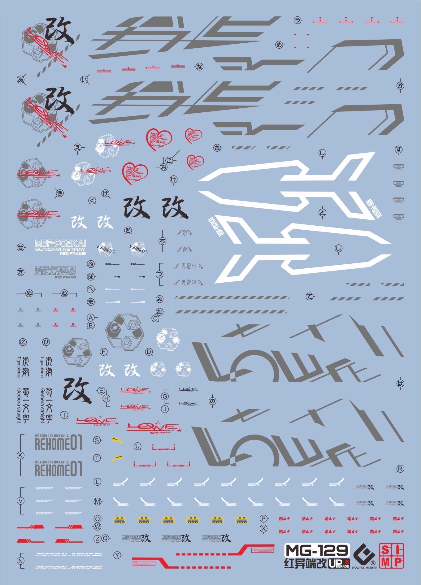 MG 1/100 Gundam Astray Red Frame HD Fluorescent Waterslide Decals