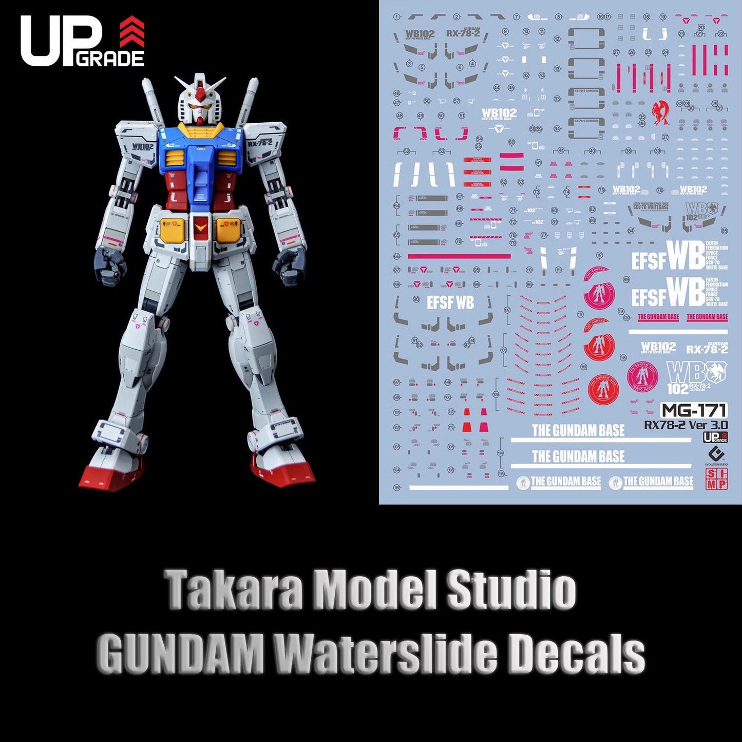 MG 1/100 RX-78-2 Gundam Ver.3.0 HD Fluorescent Waterslide Decals