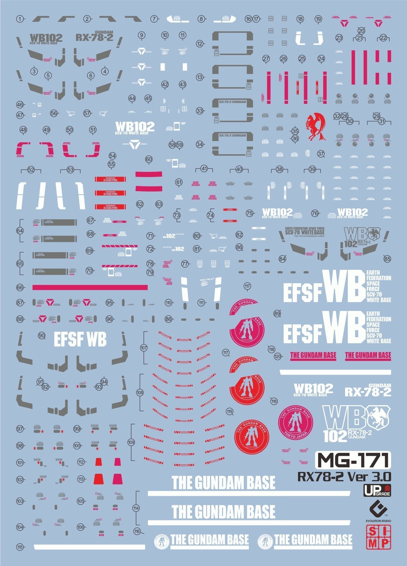 MG 1/100 RX-78-2 Gundam Ver.3.0 HD Fluorescent Waterslide Decals