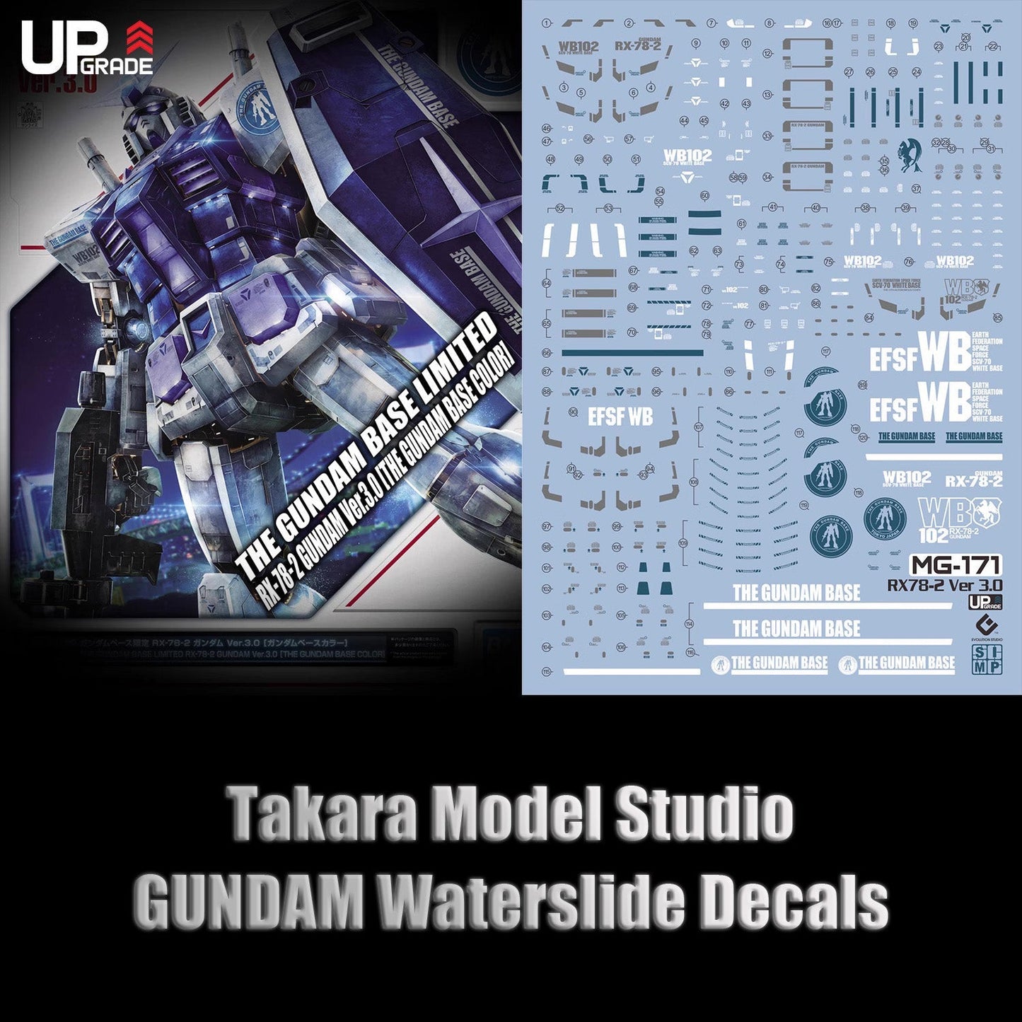 MG 1/100 RX-78-2 Gundam Ver.3.0 HD Fluorescent Waterslide Decals
